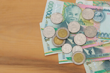 Laos kip cash on the wood table background