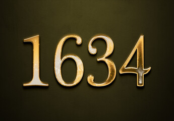 Old gold effect of 1634 number with 3D glossy style Mockup.	