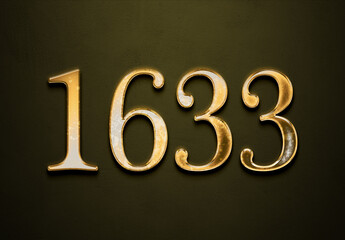 Old gold effect of 1633 number with 3D glossy style Mockup.	