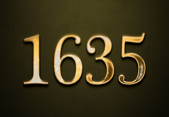 Old gold effect of 1635 number with 3D glossy style Mockup.	