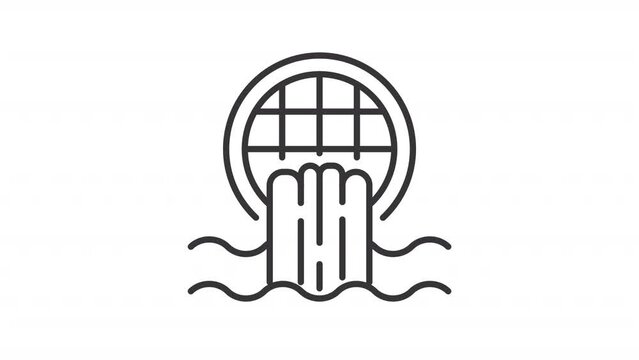 Storm drain grate line animation. Canalization animated icon. Water levels floating. Drainage systems. Black illustration on white background. HD video with alpha channel. Motion graphic
