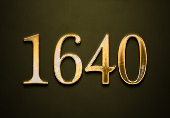 Old gold effect of 1640 number with 3D glossy style Mockup.	