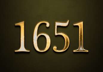 Old gold effect of 1651 number with 3D glossy style Mockup.	