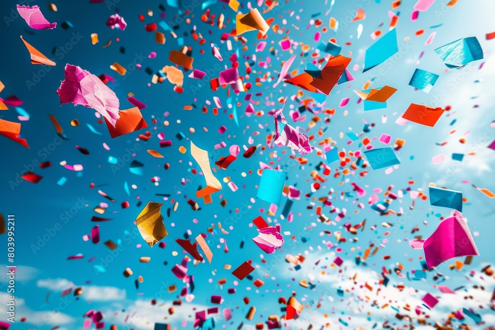 Poster captivating image featuring an explosion of colorful confetti creating a dynamic and festive abstrac