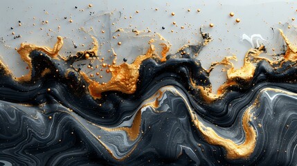 Captivating Black and White Pour Painting with Golden Highlights