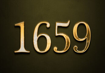 Old gold effect of 1659 number with 3D glossy style Mockup.	