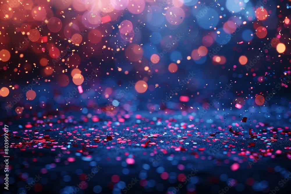Poster an enchanting image with an array of red and blue bokeh lights giving a mystical and dreamlike vibe