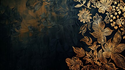 A luxurious black and gold floral design adds opulence to this sophisticated background.