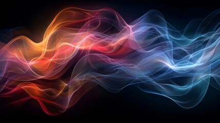 Obraz premium Vibrant digital illustration featuring colorful energy waves and intersecting lines, forming a captivating abstract pattern against a dark backdrop