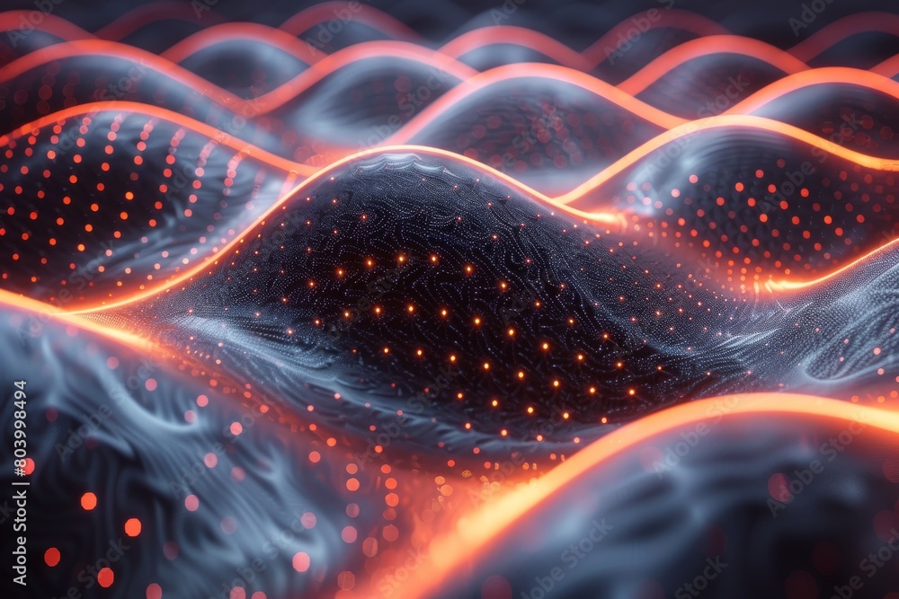 Aufkleber engaging visual of a wavy digital structure enhanced with red highlights, symbolizing energy transfe