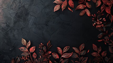 Abstract design of red leaves on a dark, moody background.