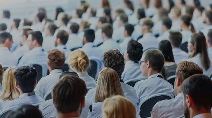Female and male doctors serving as panelists at a healthcare symposium, offering valuable perspectives on industry trends.