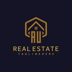 AU initial monogram logo for real estate design.