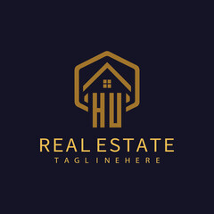 HU initial monogram logo for real estate design.
