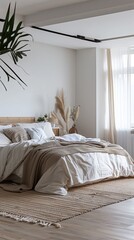 Bright spacious bedroom with modern minimalist decor