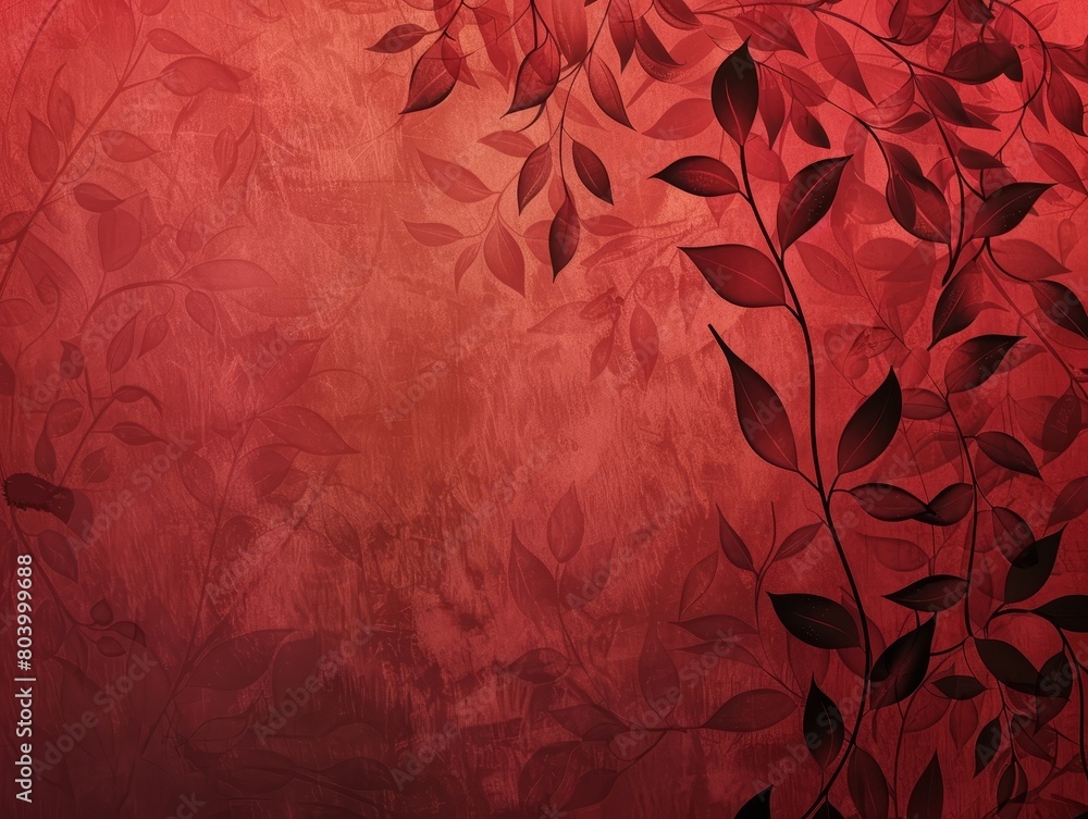 Wall mural Vibrant red background with leaf textures and autumn feel.