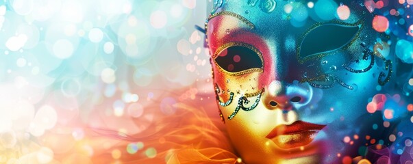 Multicolored carnival mask banner with space for text