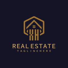 XH initial monogram logo for real estate with home shape creative design.