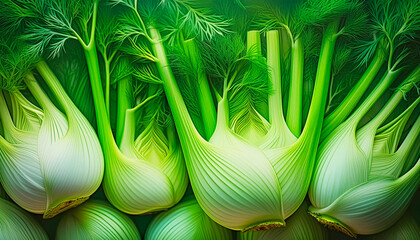 Group of fresh fennel, food background