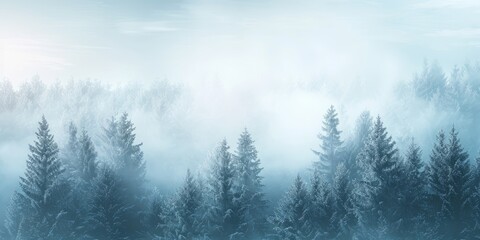 Obraz premium Seasonal Background with Snow covered Trees in a Pale Fog.