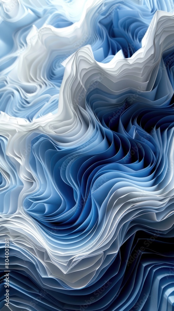 Aufkleber an abstract composition featuring wavy lines in shades of blue and white, creating a dynamic visual 