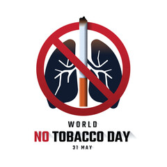 World no tobacco day - Cigarette and dark lung in red circle stop sign on blue gray background vector design
