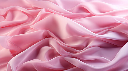 Contemporary Fluttering Pink Color Silk Fabric in Space With Delicate Folds on Focus on Foreground