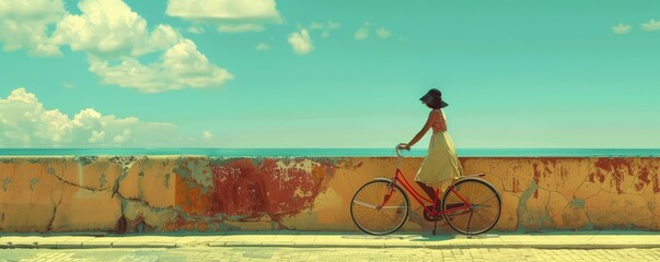 woman on bicycle on promenade