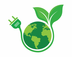 green eco power plug Renewable Energy with green earth vector illustration