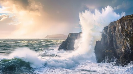 The dramatic effect of the powerful sea crashing against the rocks

