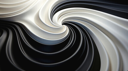 Abstract black and white spiral pattern swirls, creating mesmerizing vortex of optical illusion and dynamic movement