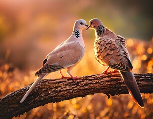 Turtle doves perched on a branch