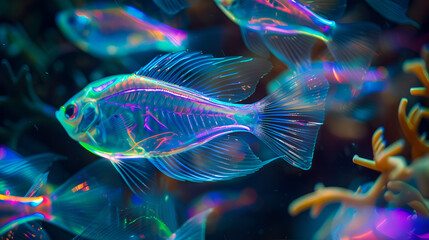 fish swimming in aquarium - obrazy, fototapety, plakaty