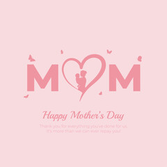 Happy Mother's Day Post and Greeting Card Design. Modern and Minimal Mother's Day Text and Background for Banner and Poster Vector Illustration