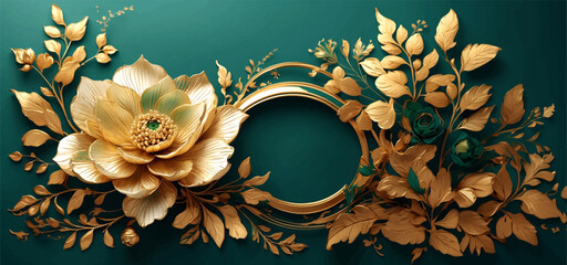 Luxury wedding invitation card background with golden line art flower and leaves, VIP cover, Golden text lettering. New Year and Christmas design, Birthday invitation, watercolor style