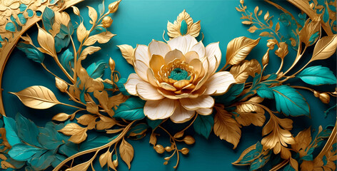 Luxury wedding invitation card background with golden line art flower and leaves, VIP cover, Golden text lettering. New Year and Christmas design, Birthday invitation, watercolor style