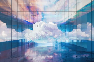 Room interior with clouds, suitable for dreamy concepts