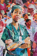 Community Participation Mixed Media Art., International Nurses Day, hospital care, dedication and skills.