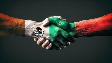 Handshake Between Italy and Mexico Flags Painted Illustration