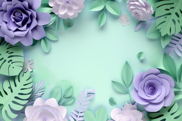 Paper flower frame with delicate paper flowers and leaves, perfect for adding a touch of elegance to any design project