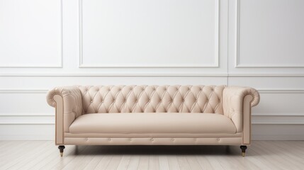 A beige sofa made of synthetic leather