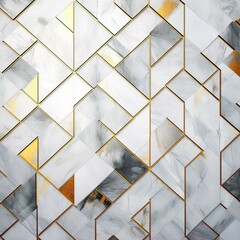 White Ceramic Tile with Gold Stipes Background Texture. AI generated.