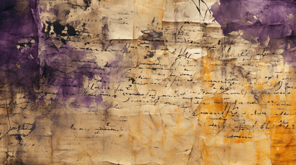Abstract Art of Rough Purple Sketch Splatter Oil Painting on Old Paper Background