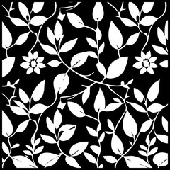 Black and white botanical pattern. For use in graphics, materials. Abstract plant shapes. Minimalist illustration for printing on wall decorations. Generated by Ai
