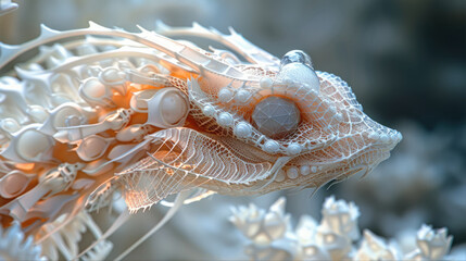 Macro photography of a jellyfish sculpture underwater