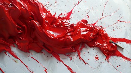 Abstract Red Paint Forms on Canvas