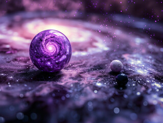 An entrancing digital artwork of a swirling purple orb floating in a star-lit galaxy, radiating mystique and wonder - Powered by Adobe