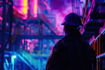 Fototapeta premium A man in a hard hat standing in front of a building. Perfect for construction industry concepts