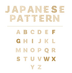Japanese pattern with Font alphabet Uppercase Lettering in vintage style. Typography modern san serif fonts regular decorative asian traditional concept. Logo and brand vector illustration