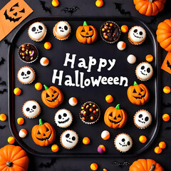 halloween background with pumpkin candies